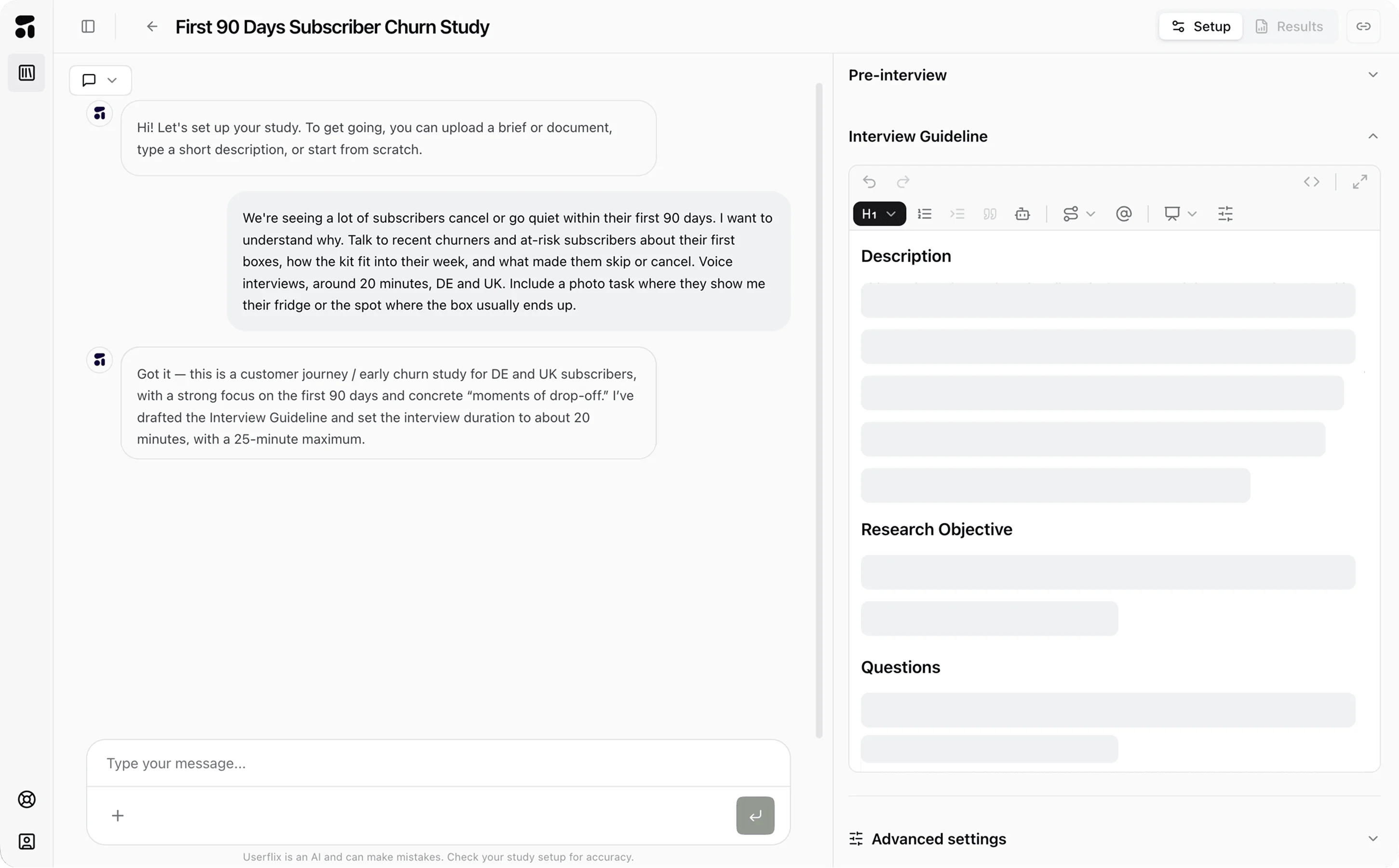 Study setup: a conversation that drafts the interview guide and research objectives